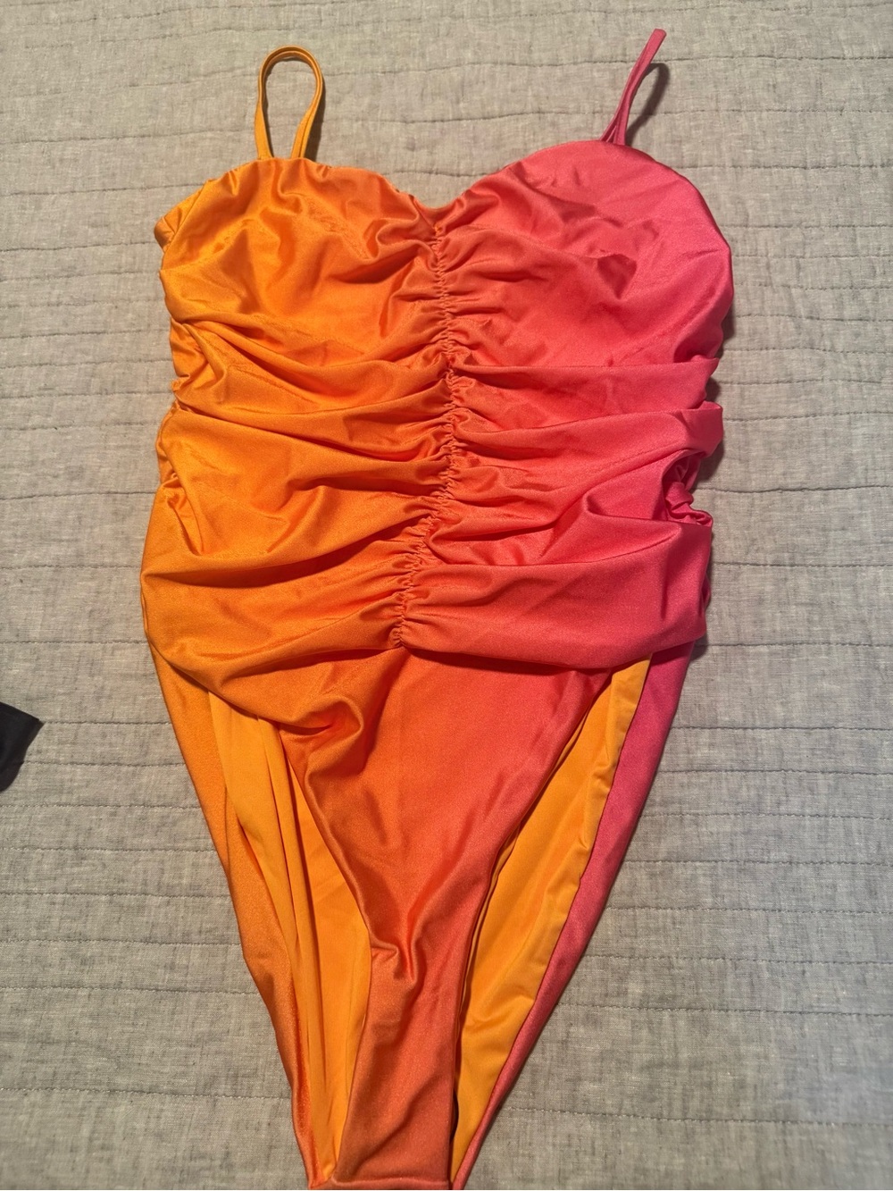 Beach Riot Ruched One-Piece Swimsuit in Orange and Pink, Size XL